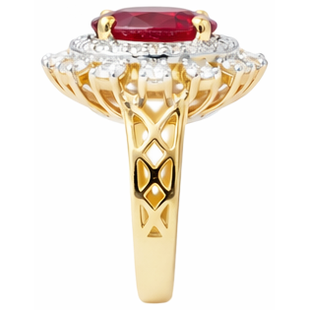 Bellissimo rubino rosso di forma ovale con anello di diamanti 7 carati in oro giallo