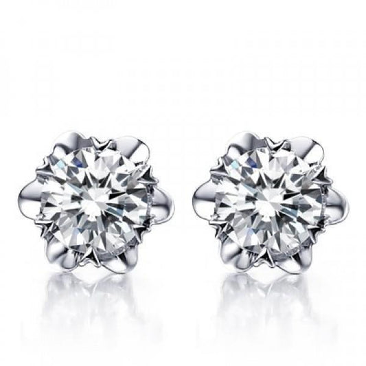 Bellissimo Orecchino A Bottone Con Genuino Diamante Di Forma Rotonda In Oro Bianco 3 Carati 14K