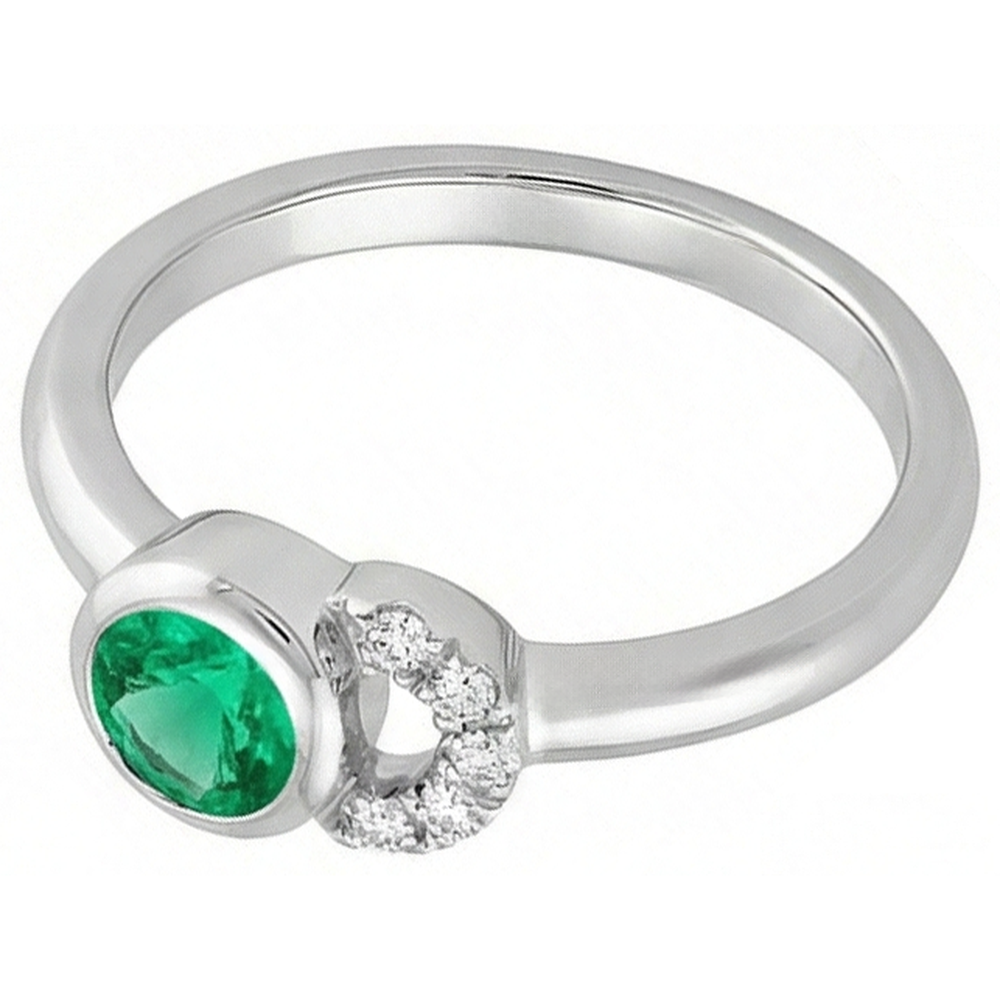 Smeraldo Fine Anello con Pietra Preziosa 1-carati Oro Bianco 14K – vista angolare