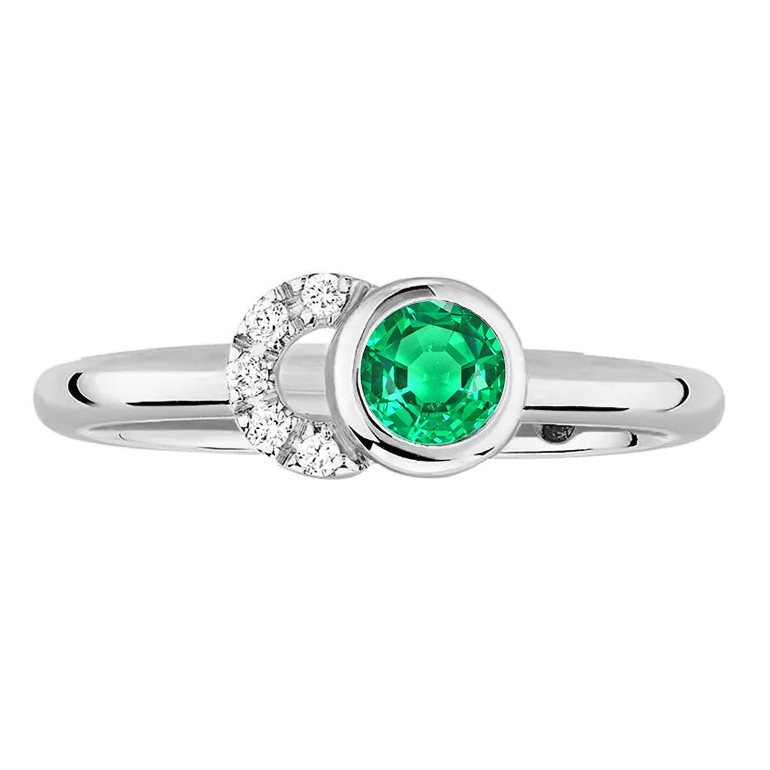 Smeraldo Fine Anello con Pietra Preziosa 1 carati Oro Bianco 14K – vista principale