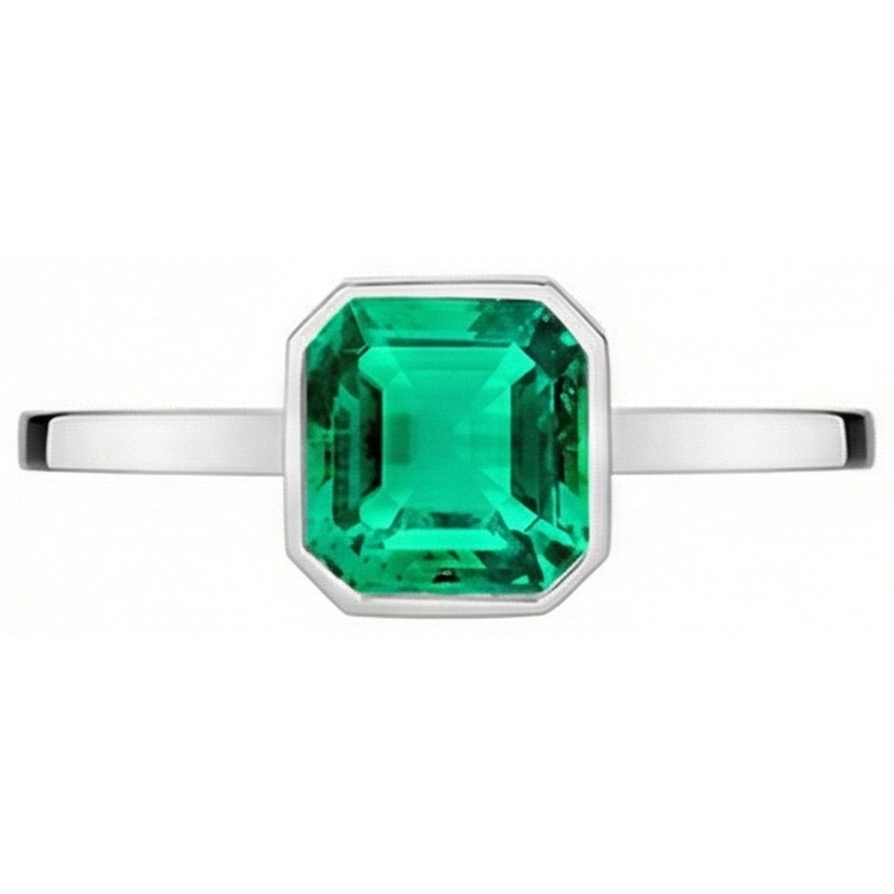 Smeraldo Fine Anello con Pietra Preziosa 2-carati Oro Bianco 14K – vista angolare