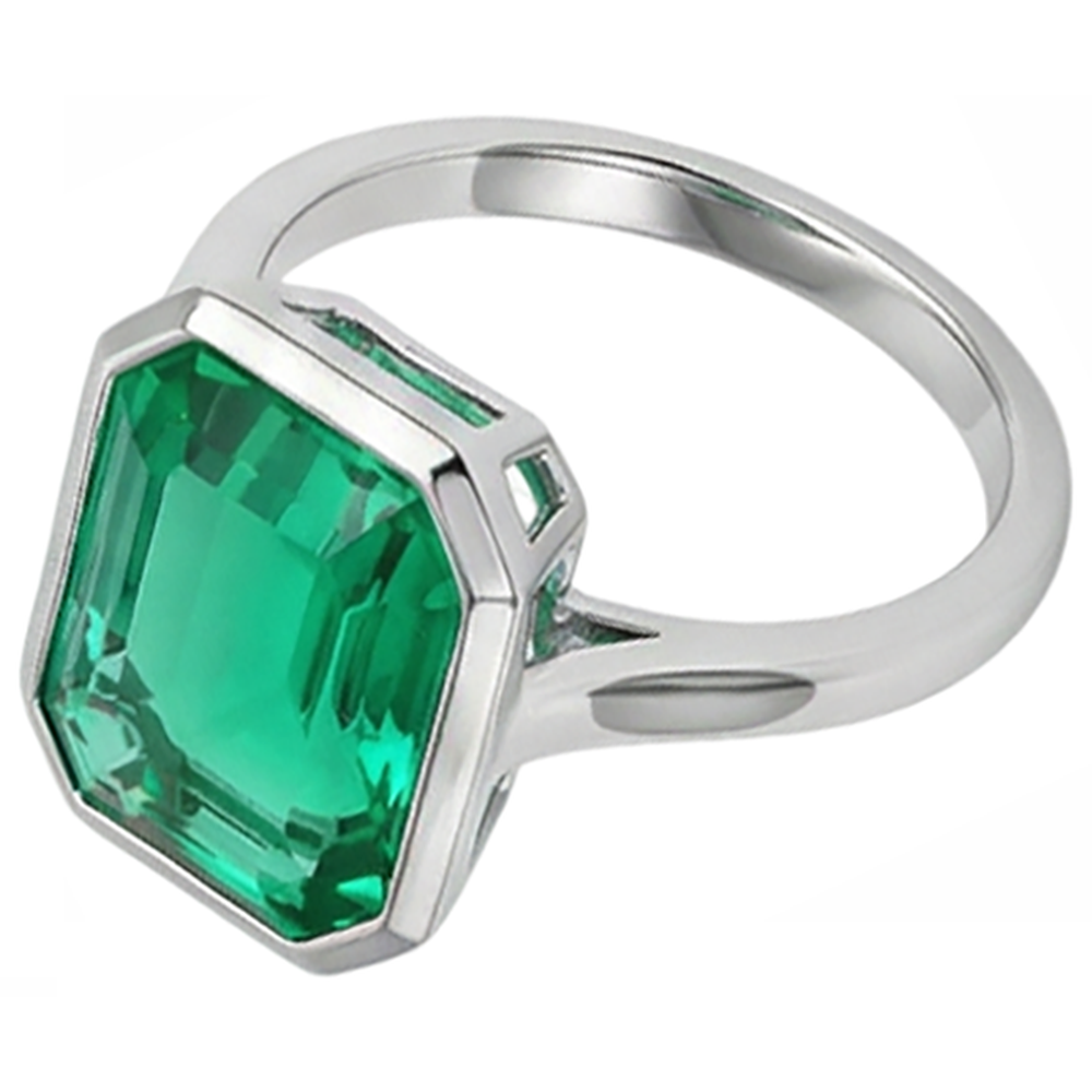 Anello con Gemma Oro Bianco 14K con Smeraldo – vista laterale