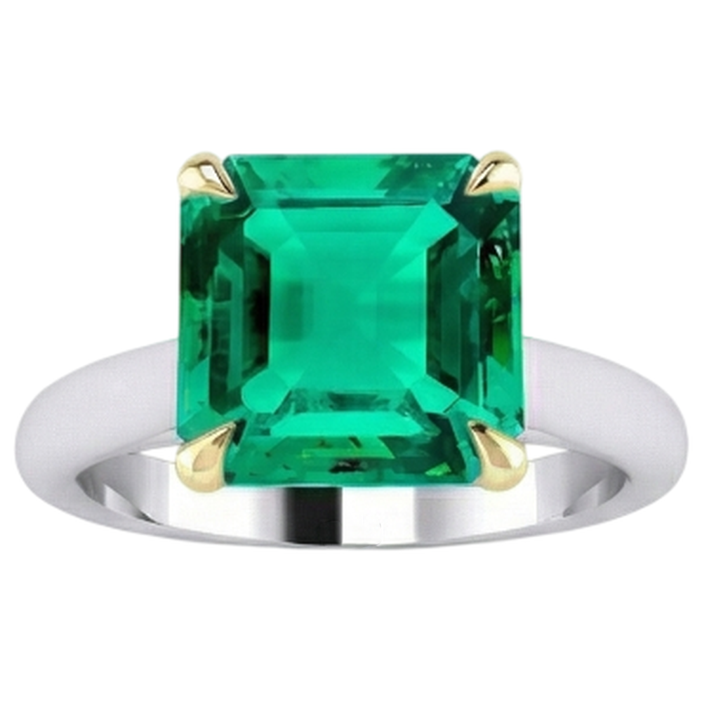 Smeraldo Anello con Pietra Preziosa 5-carati Oro Due Toni 14K – vista angolare