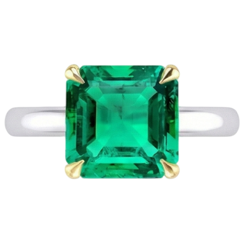 Anello con Pietra Preziosa Oro Due Toni 14K con Smeraldo – vista profilo