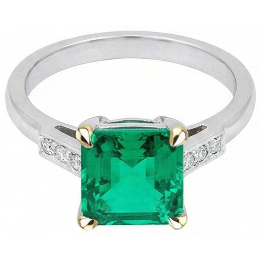 Anello con Gemma Oro Due Toni 14K con Smeraldo Colombiano – vista angolare