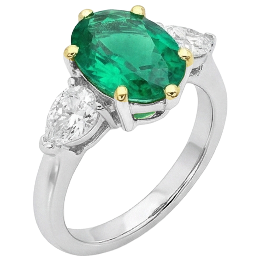 Anello con Gemma Oro Bicolore 14K con Smeraldo Colombiano – vista angolare