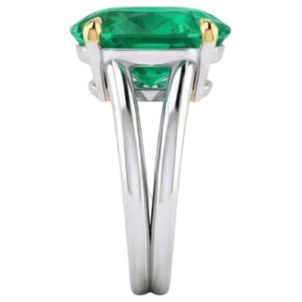 Smeraldo Fine Anello con Pietra Preziosa 4-carati Oro Bicolore 14K – vista profilo
