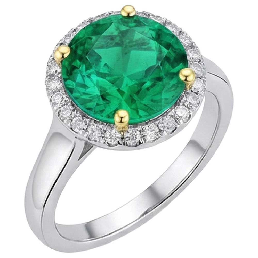 Smeraldo Colombiano Anello con Pietra Preziosa 4 carati Oro Bicolore 14K – vista angolare