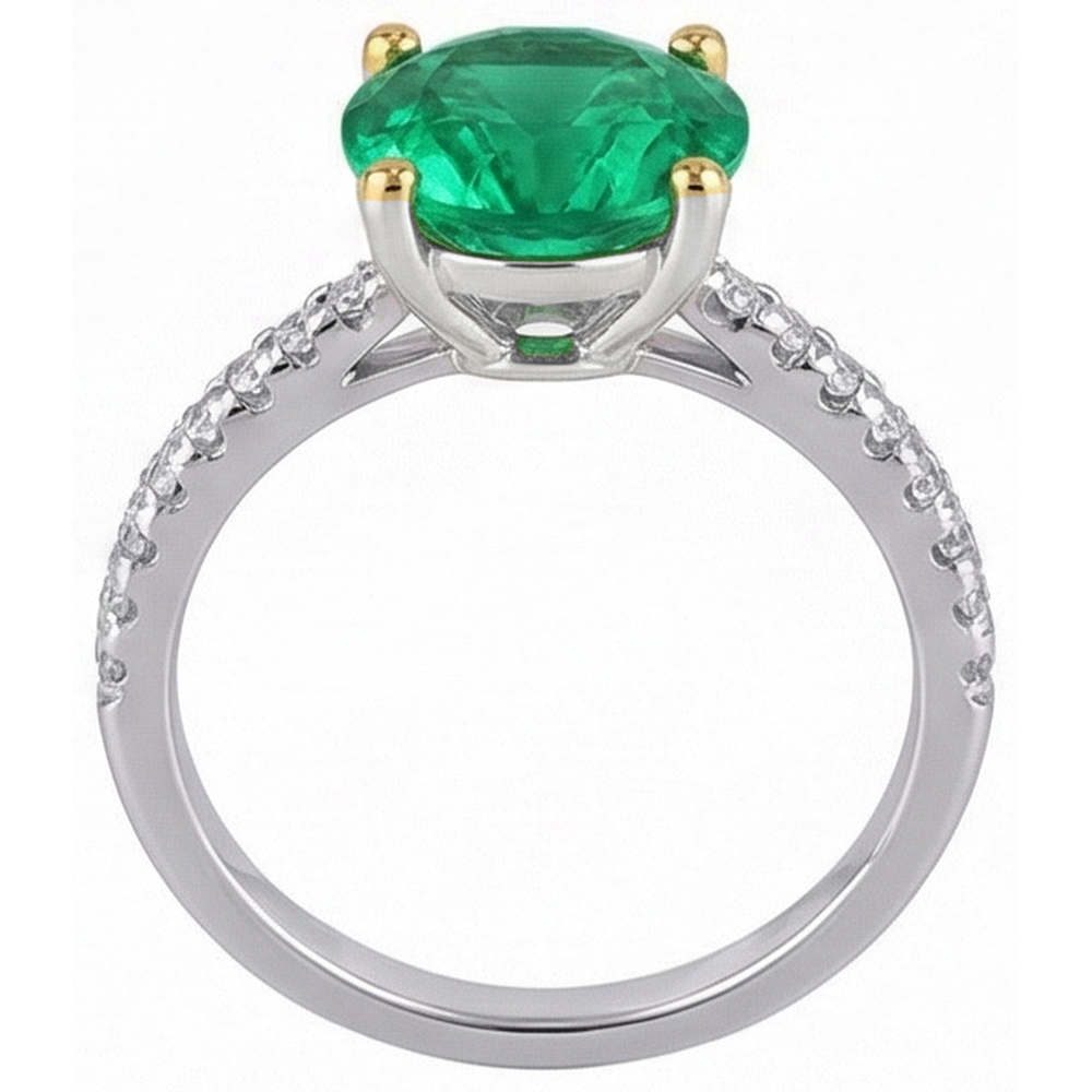 Taglio Rotondo Smeraldo Fine anello in Oro 14 Carati Bicolore – vista profilo