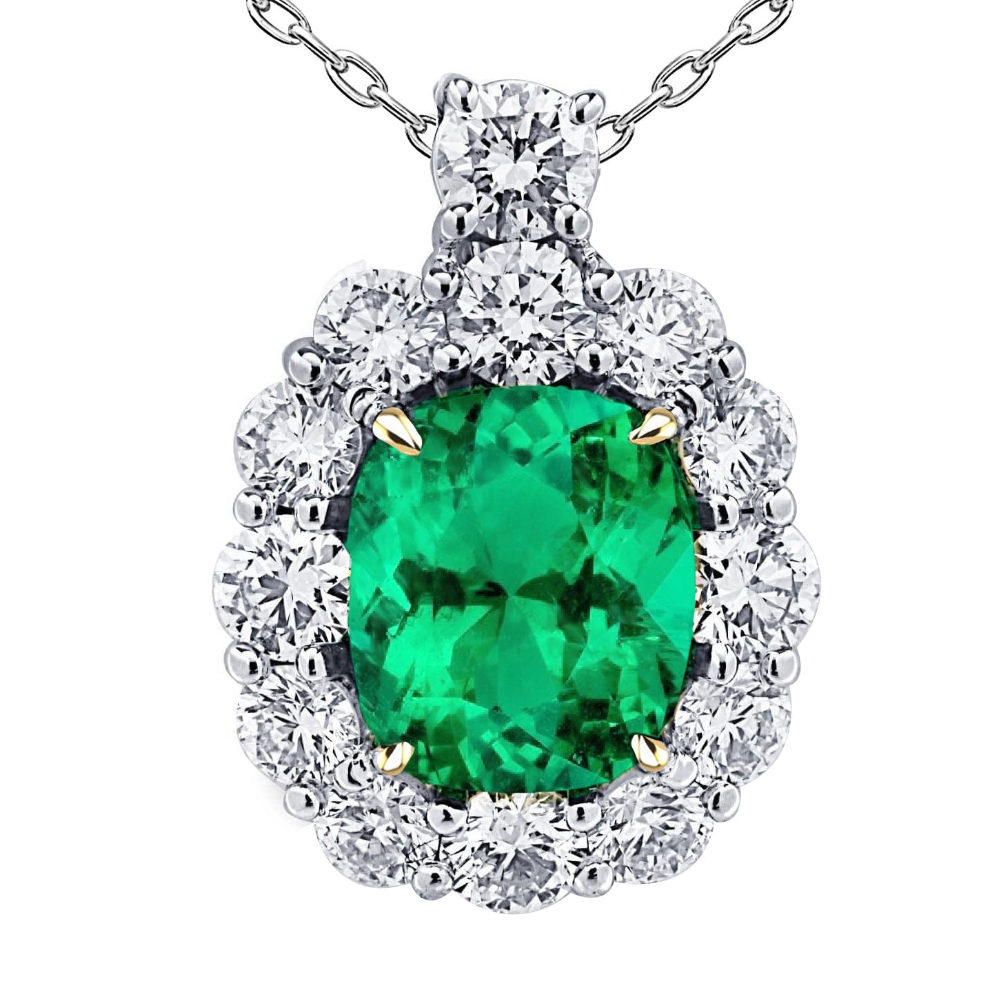 Smeraldo Colombiano Pendente con Gemma 6 carati Oro Bicolore 14K – vista principale