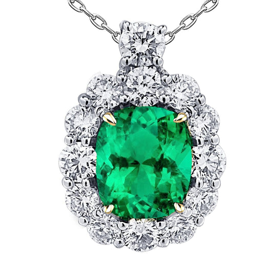 Smeraldo Colombiano Pendente con Gemma 6 carati Oro Bicolore 14K – vista principale
