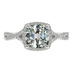 Oro 14 Carati Bianco Gambo Diviso Brillante Anello Halo 5,50