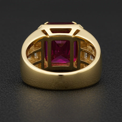 Rubino Sangue di Piccione Anello da Uomo 11,00-carati 10K Yellow Gold – vista laterale