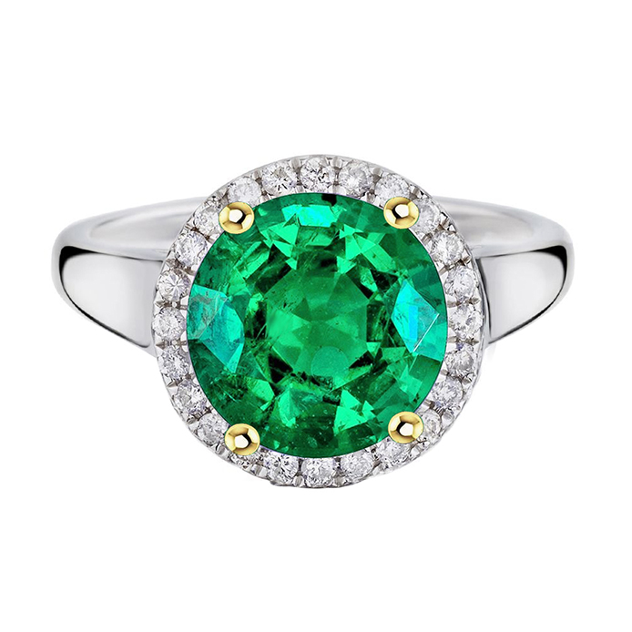 Smeraldo Colombiano Anello con Pietra Preziosa 4 carati Oro Bicolore 14K – vista principale