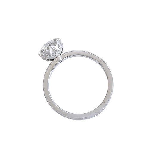 Cuscino Antico Diamante Fine anello in Oro Bianco 14K – vista frontale