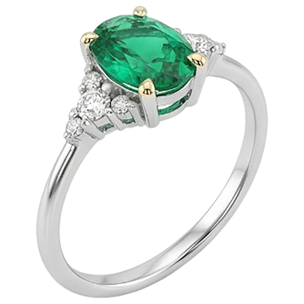 Smeraldo Fine Anello con Pietra Preziosa 2-carati Oro Due Toni 14K – vista angolare