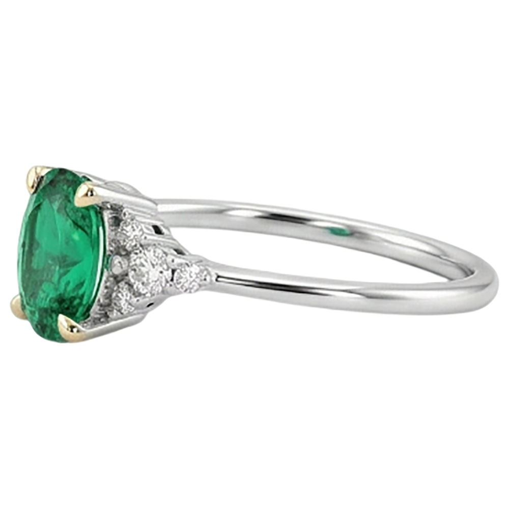 Smeraldo Fine Anello con Pietra Preziosa 2 carati Oro Due Toni 14K – vista profilo