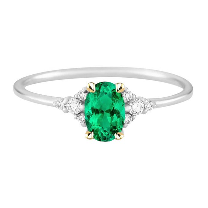 Smeraldo Fine Anello con Pietra Preziosa 2-carati Oro Due Toni 14K – vista principale