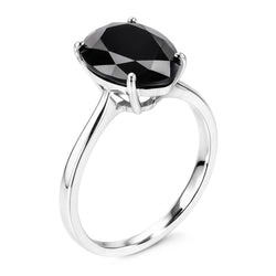 Anello di Fidanzamento Solitario con Diamante Nero Naturale a Goccia da 3,5 Carati, Montatura a Cattedrale in Oro Bianco 14K