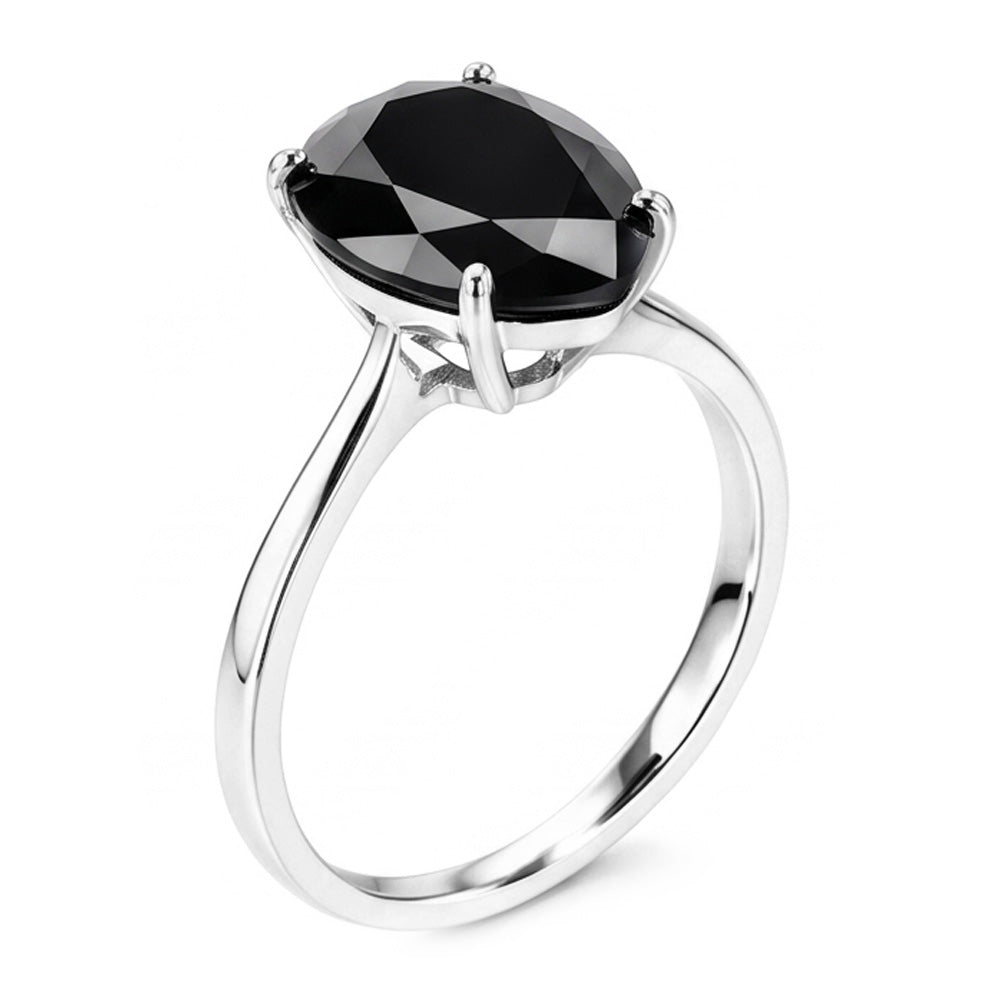 Anello di Fidanzamento Solitario con Diamante Nero Naturale a Goccia da 3,5 Carati, Montatura a Cattedrale in Oro Bianco 14K