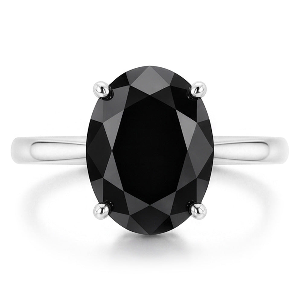 Anello di Fidanzamento Solitario con Diamante Nero Naturale a Goccia da 3,5 Carati, Montatura a Cattedrale in Oro Bianco 14K