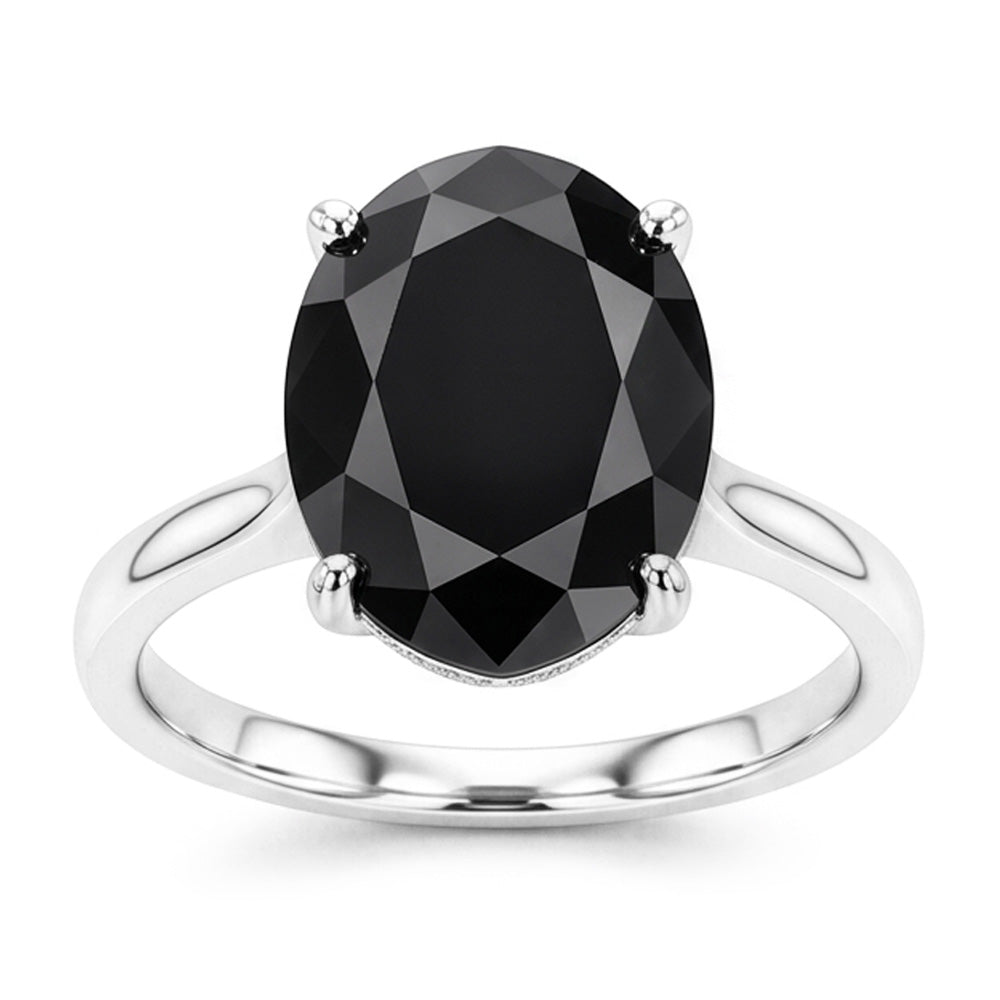 Anello di Fidanzamento Solitario con Diamante Nero Naturale a Goccia da 3,5 Carati, Montatura a Cattedrale in Oro Bianco 14K