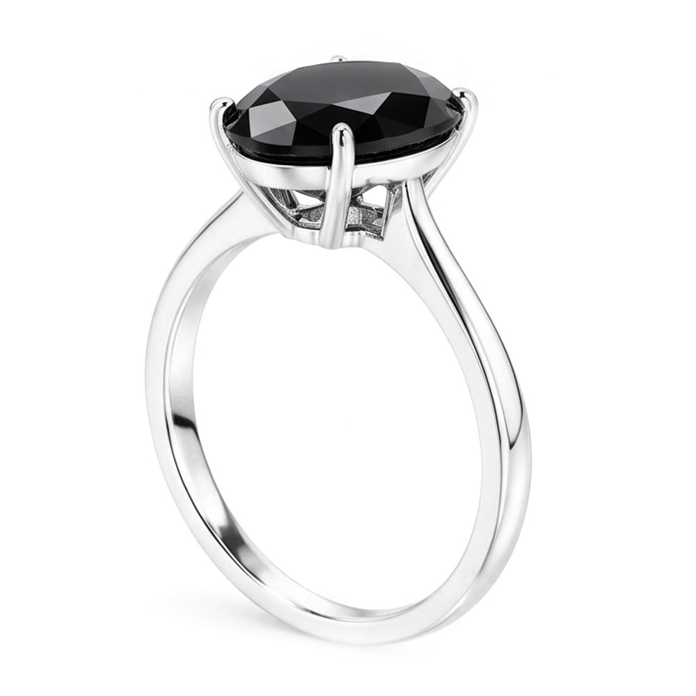 Anello di Fidanzamento Solitario con Diamante Nero Naturale a Goccia da 3,5 Carati, Montatura a Cattedrale in Oro Bianco 14K