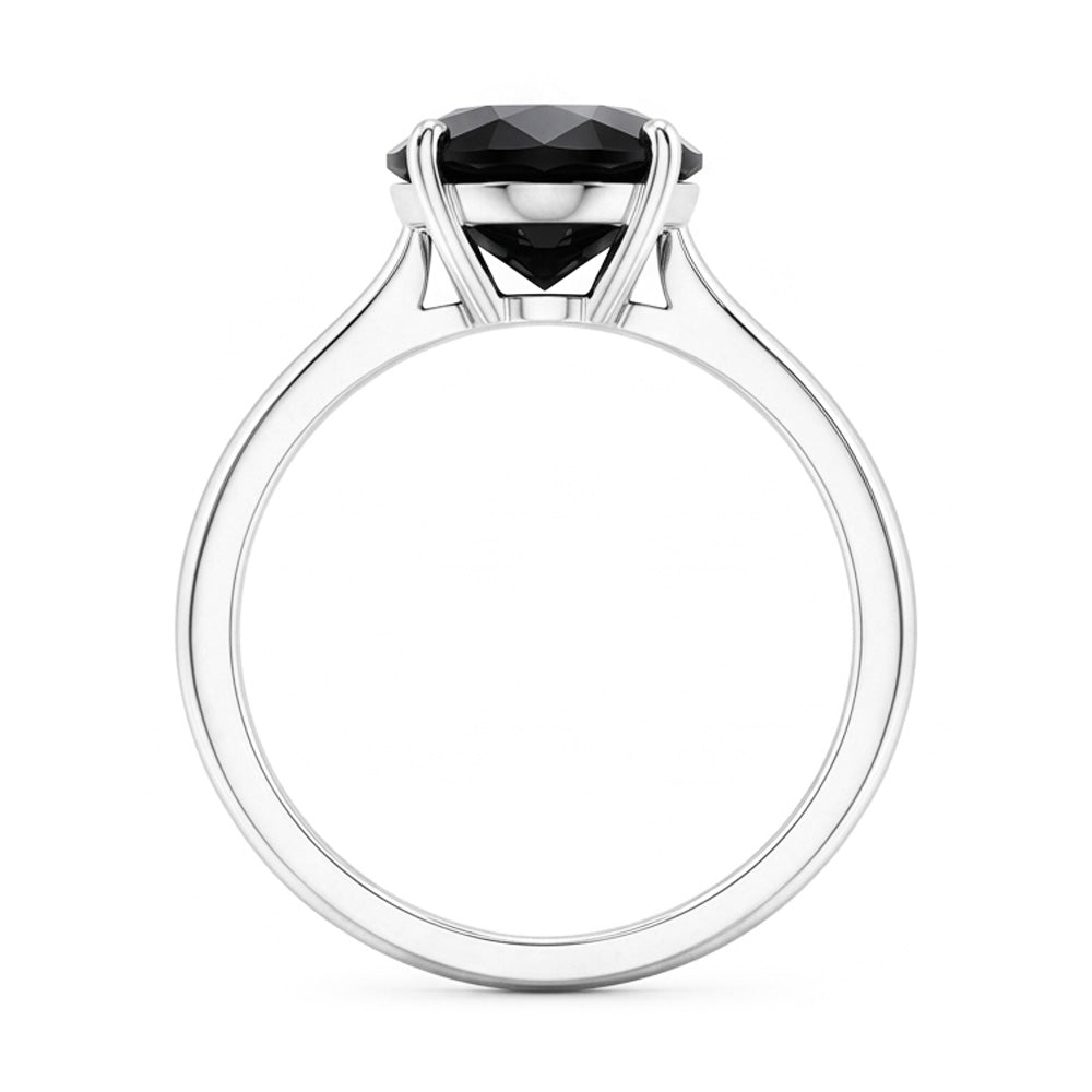 Anello di Fidanzamento Solitario con Diamante Nero Naturale a Goccia da 3,5 Carati, Montatura a Cattedrale in Oro Bianco 14K