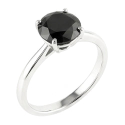 Anello di Fidanzamento Solitario Liscio con Diamante Nero Naturale Taglio Rotondo da 3,5 Carati in Oro Bianco 14K