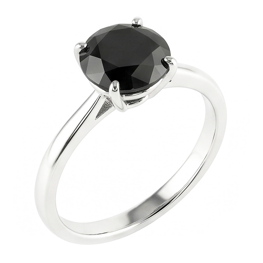 Anello di Fidanzamento Solitario Liscio con Diamante Nero Naturale Taglio Rotondo da 3,5 Carati in Oro Bianco 14K