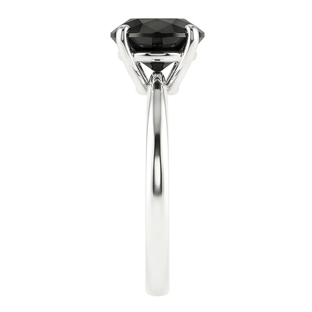 Anello di Fidanzamento Solitario Liscio con Diamante Nero Naturale Taglio Rotondo da 3,5 Carati in Oro Bianco 14K