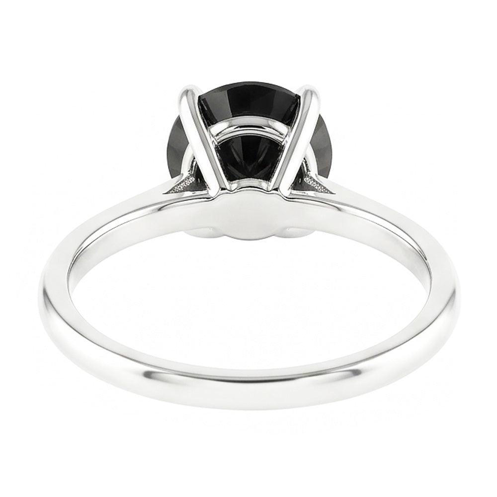 Anello di Fidanzamento Solitario Liscio con Diamante Nero Naturale Taglio Rotondo da 3,5 Carati in Oro Bianco 14K