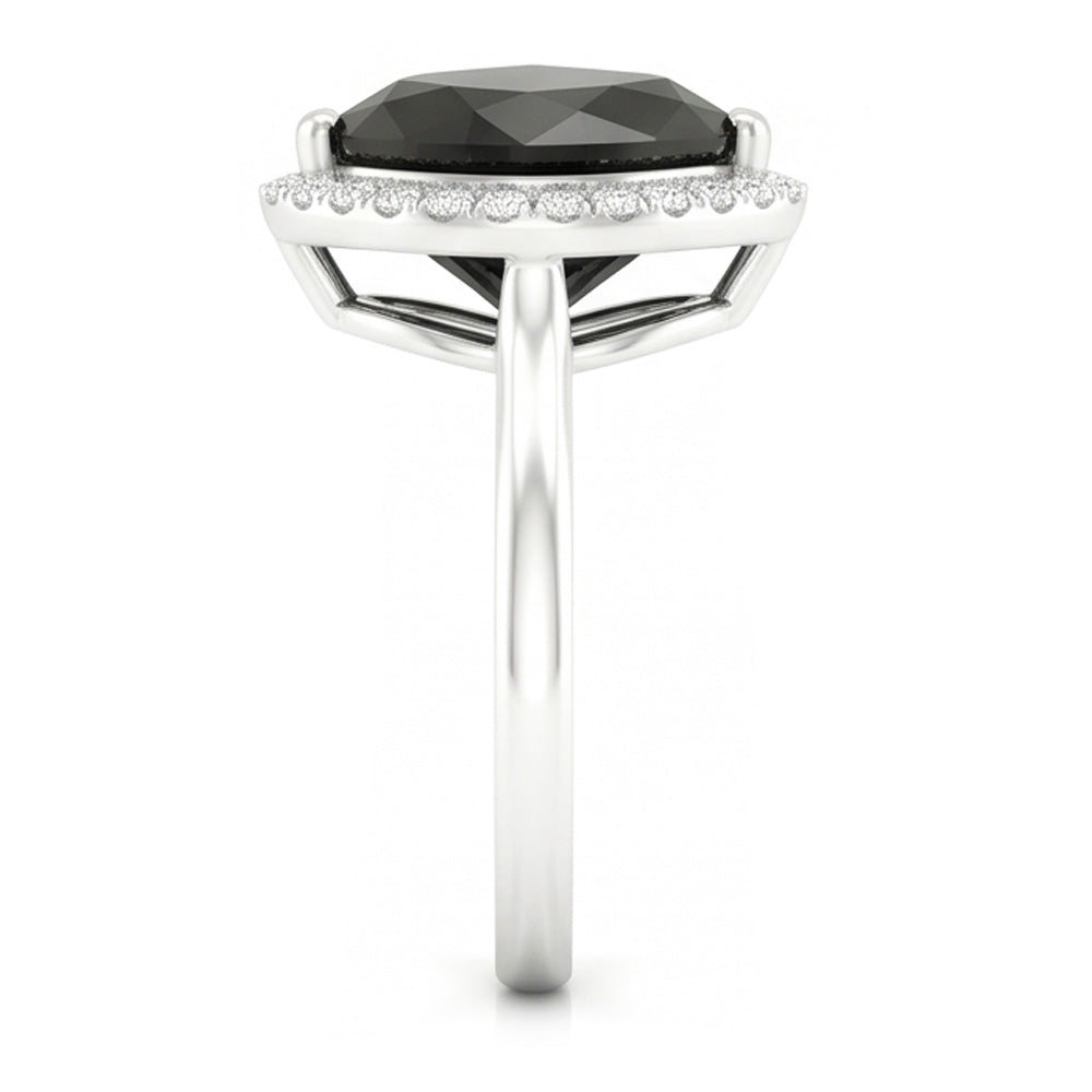 Anello di Fidanzamento con Diamante Nero Naturale da 3 Carati Halo a Cuore Gambo Liscio in Oro Bianco 14K