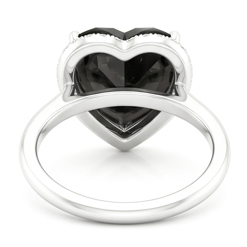 Anello di Fidanzamento con Diamante Nero Naturale da 3 Carati Halo a Cuore Gambo Liscio in Oro Bianco 14K