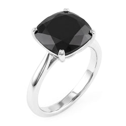Anello di Fidanzamento Solitario con Diamante Nero Naturale da 5 Carati Taglio a Cuscino a Lama di Coltello in Oro Bianco 14K