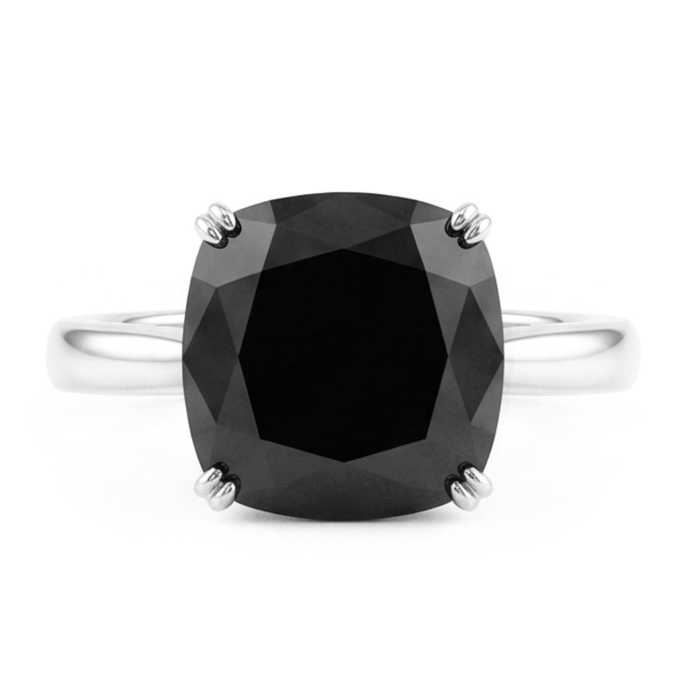 Anello di Fidanzamento Solitario con Diamante Nero Naturale da 5 Carati Taglio a Cuscino a Lama di Coltello in Oro Bianco 14K