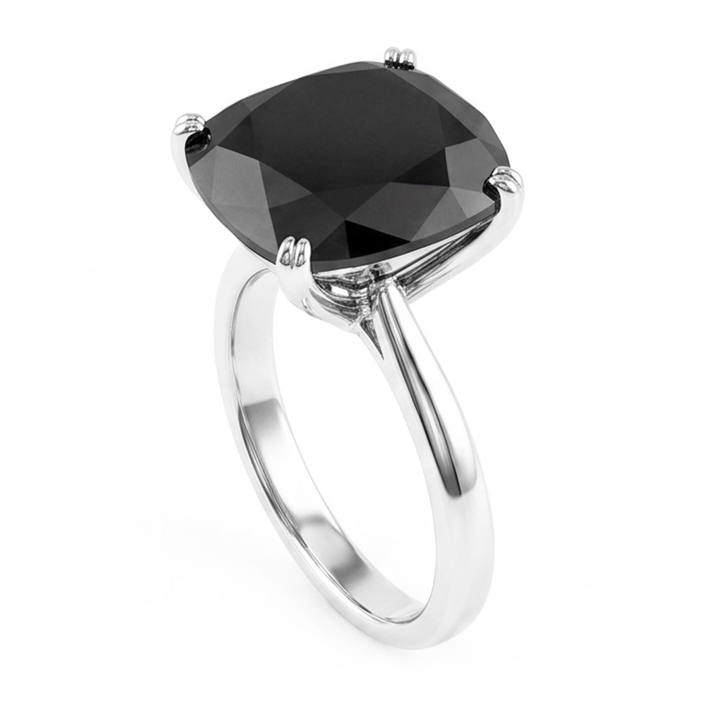 Anello di Fidanzamento Solitario con Diamante Nero Naturale da 5 Carati Taglio a Cuscino a Lama di Coltello in Oro Bianco 14K