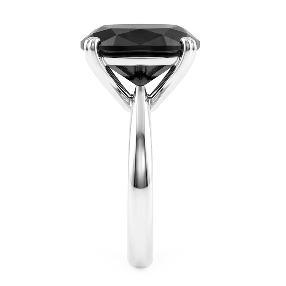 Anello di Fidanzamento Solitario con Diamante Nero Naturale da 5 Carati Taglio a Cuscino a Lama di Coltello in Oro Bianco 14K