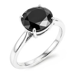 Anello di Fidanzamento Solitario Ovale con Diamante Nero Naturale da 5 Carati a Gambo Affusolato in Oro Bianco 14K