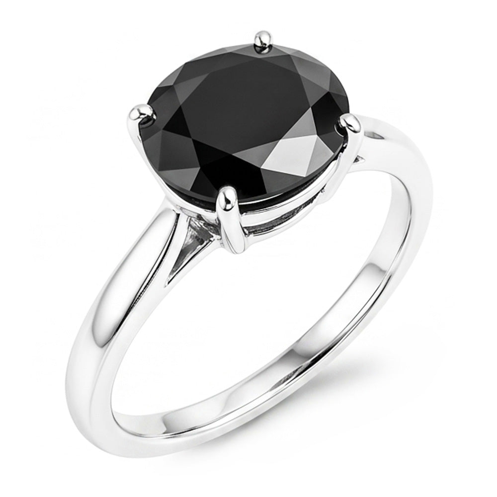 Anello di Fidanzamento Solitario Ovale con Diamante Nero Naturale da 5 Carati a Gambo Affusolato in Oro Bianco 14K