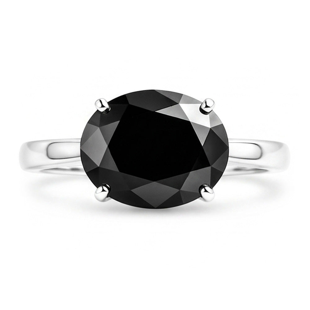 Anello di Fidanzamento Solitario Ovale con Diamante Nero Naturale da 5 Carati a Gambo Affusolato in Oro Bianco 14K