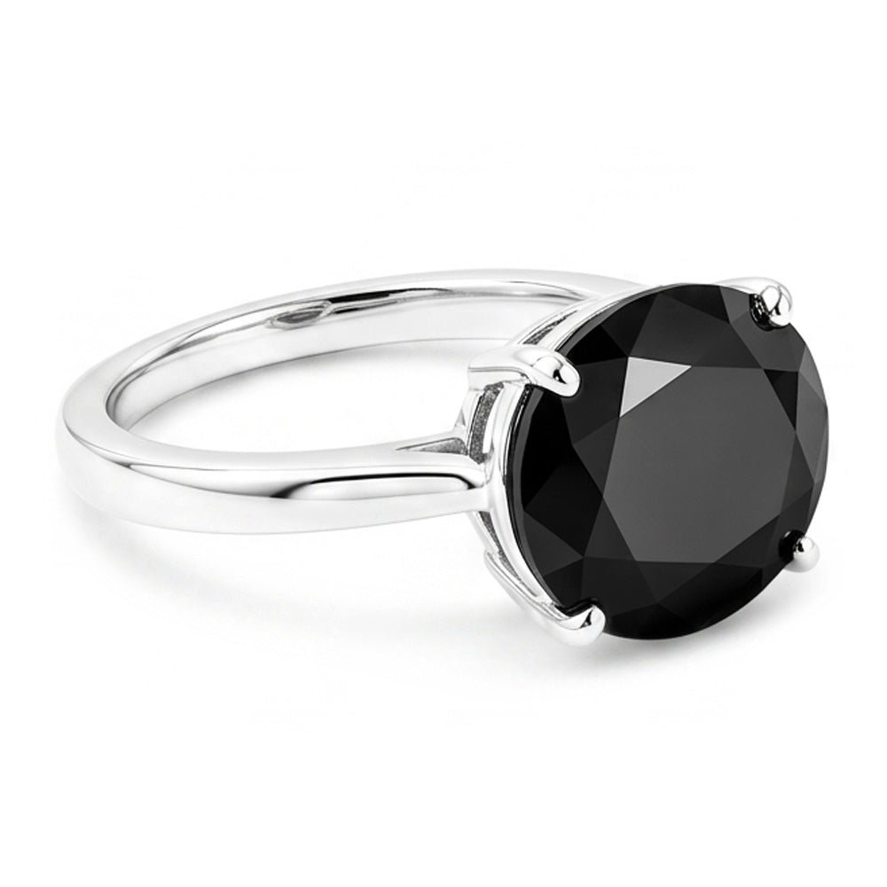 Anello di Fidanzamento Solitario Ovale con Diamante Nero Naturale da 5 Carati a Gambo Affusolato in Oro Bianco 14K