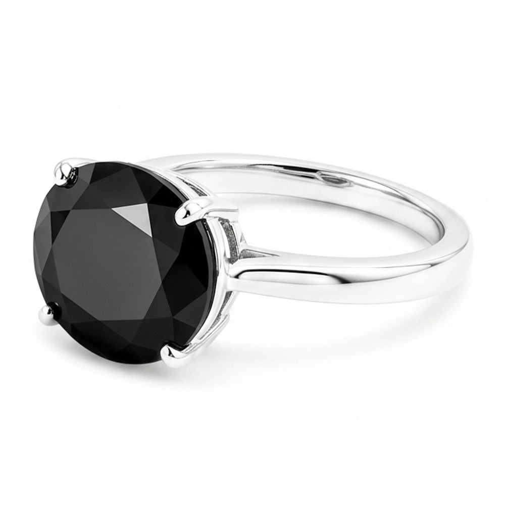 Anello di Fidanzamento Solitario Ovale con Diamante Nero Naturale da 5 Carati a Gambo Affusolato in Oro Bianco 14K