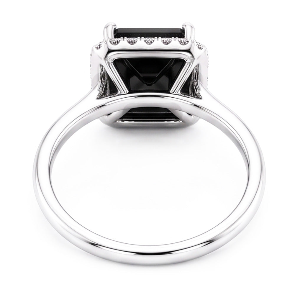 Gioielli con Diamante Nero - Anello Halo Taglio Radiant Autentico da 3,5 Carati in Oro Bianco 14K