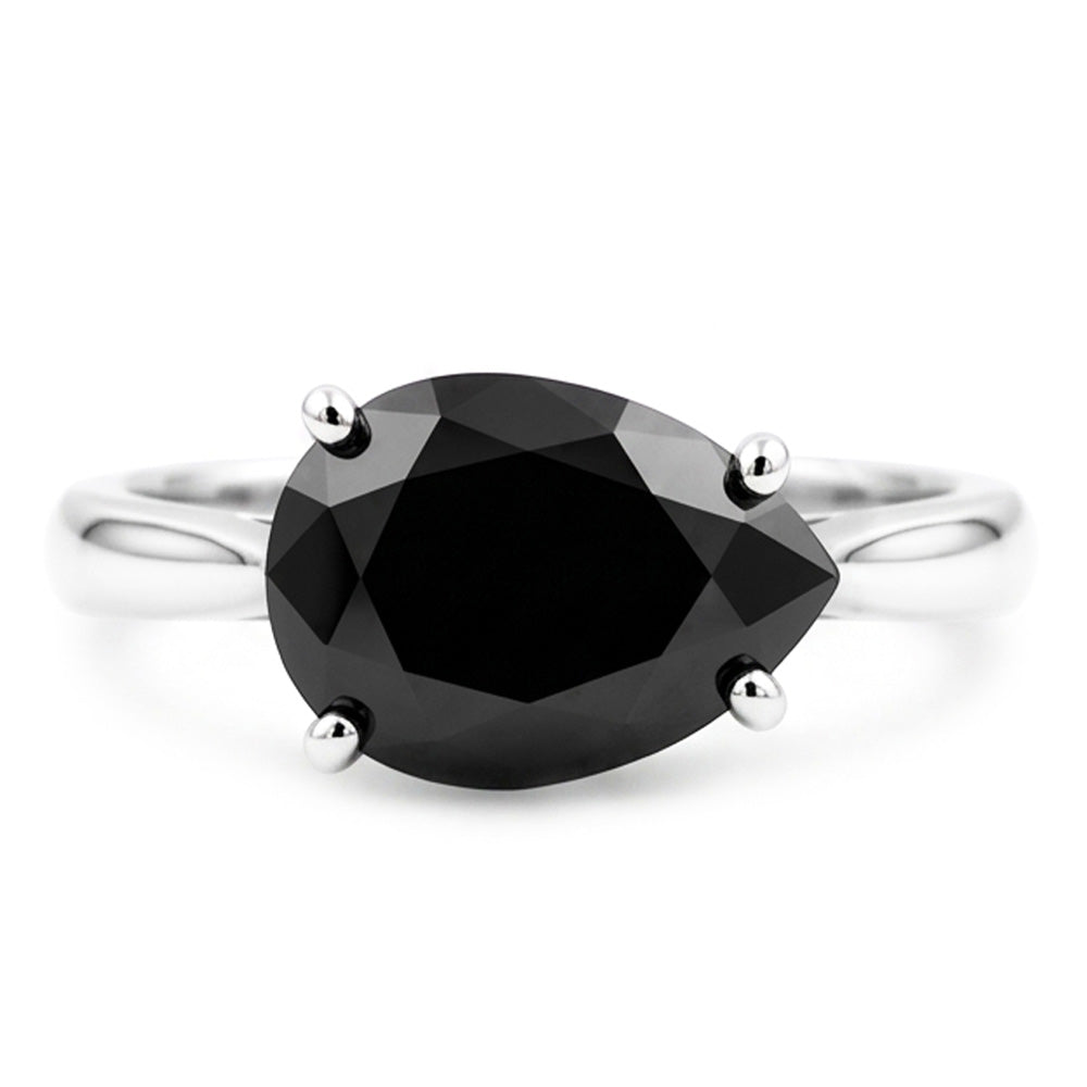 Gioielli con Diamante Nero - Anello Solitario con Diamante a Goccia Autentico da 5 Carati a Lama di Coltello in Oro Bianco 14K
