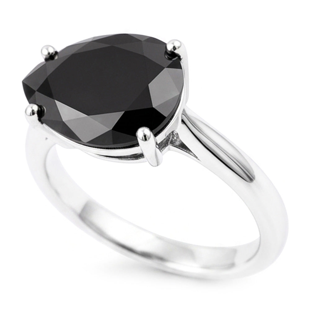 Gioielli con Diamante Nero - Anello Solitario con Diamante a Goccia Autentico da 5 Carati a Lama di Coltello in Oro Bianco 14K