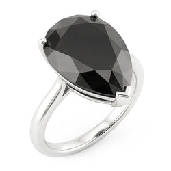 Gioielli con Diamante Nero - Anello Solitario a Goccia Autentico da 5 Carati in Oro Bianco 14 Carati