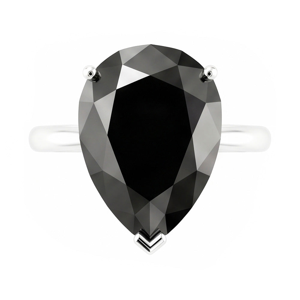 Gioielli con Diamante Nero - Anello Solitario a Goccia Autentico da 5 Carati in Oro Bianco 14 Carati