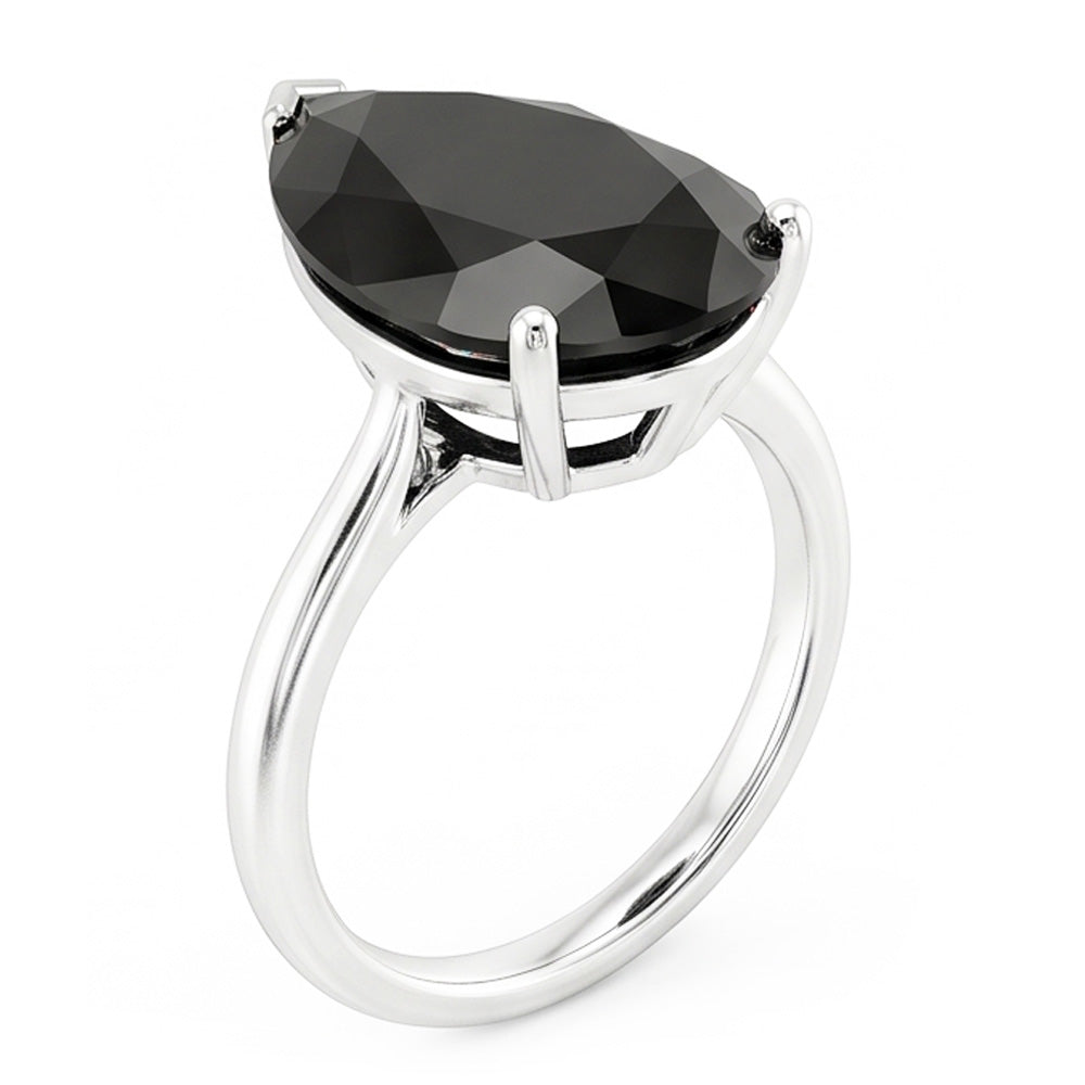 Gioielli con Diamante Nero - Anello Solitario a Goccia Autentico da 5 Carati in Oro Bianco 14 Carati