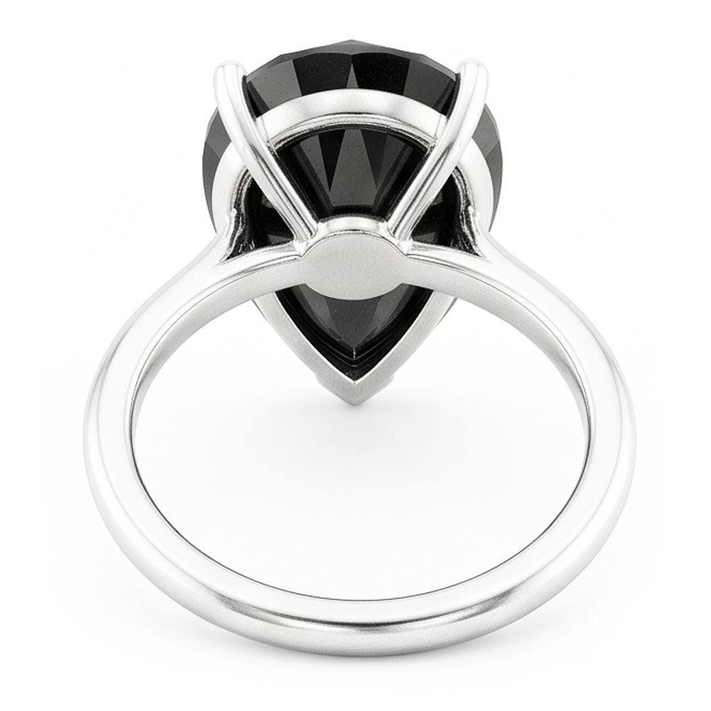 Gioielli con Diamante Nero - Anello Solitario a Goccia Autentico da 5 Carati in Oro Bianco 14 Carati